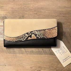 Time and Tru Beige, Black & Snake-Print Trifold Wallet